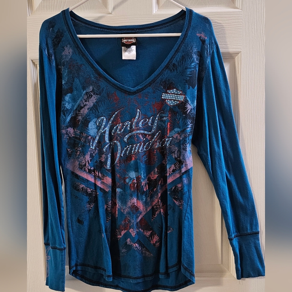 Harley-Davidson Blue Long Sleeve Top